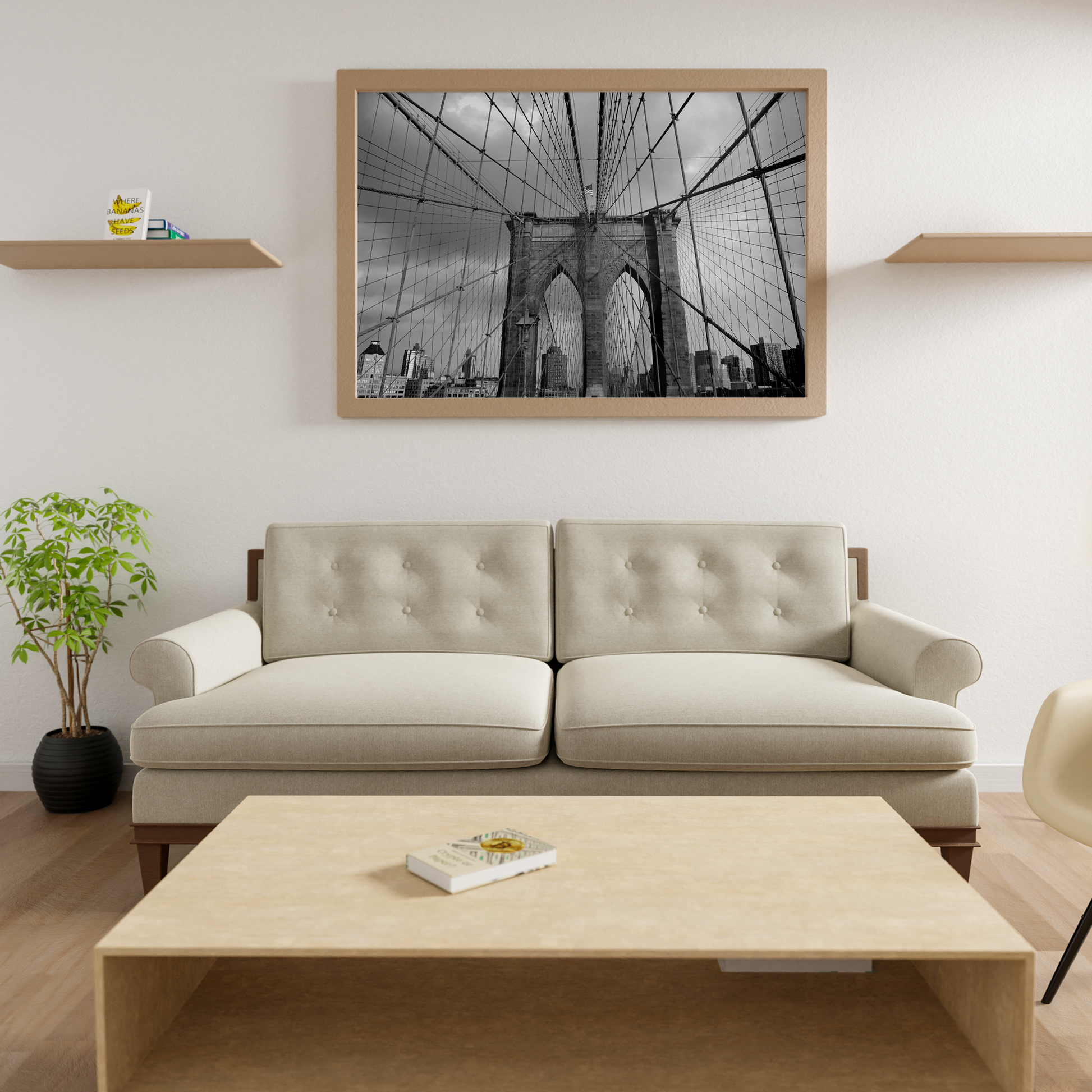 Brooklyn bridge black and white art image living room by Michael  Lindwasser